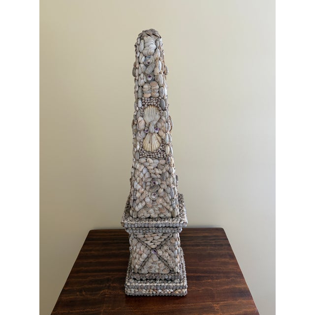 Late 20th Century Neoclassical Grand Tour Coquillage Shell Encrusted Obelisk For Sale - Image 9 of 13