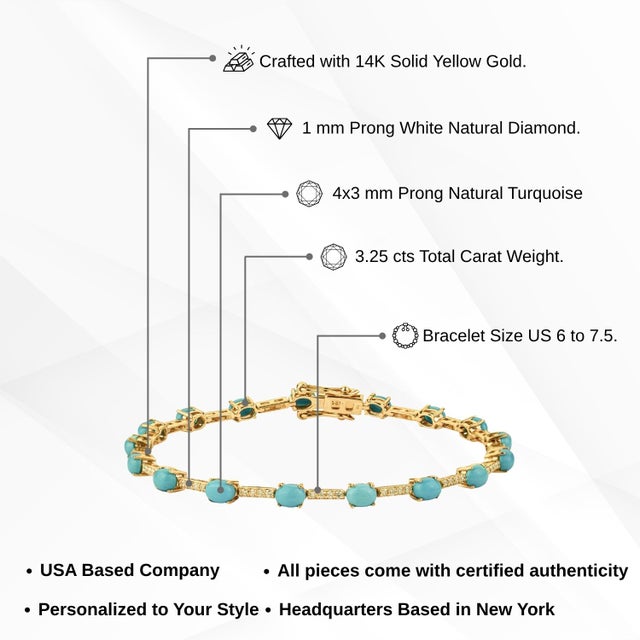 14k Solid Gold Natural 3.25ct Turquoise & Diamond Mexican Bracelet For Sale - Image 13 of 16