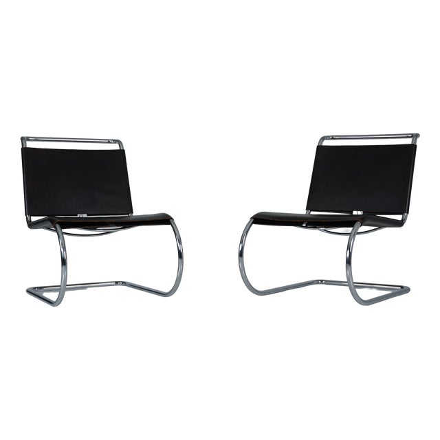 MR30 Tubular Steel Armchair with Black Leather by Ludwig Mies Van Der Rohe for Knoll, 1960s, Set of 2 For Sale