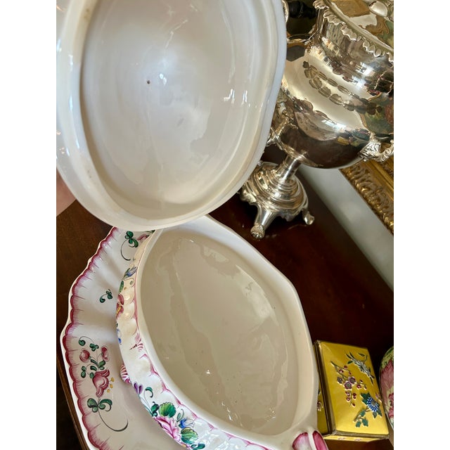French Hand-Painted Faience Soup Tureen With Underplate For Sale - Image 4 of 7