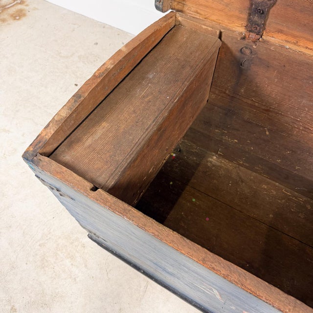 Antique Blue Painted Wooden Chest Dated 1871 For Sale - Image 11 of 16