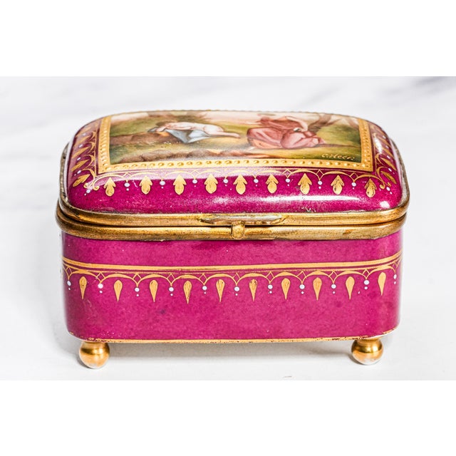 Quality Hand Painted Antique Porcelain Trinket Jewelry Box For Sale - Image 9 of 17