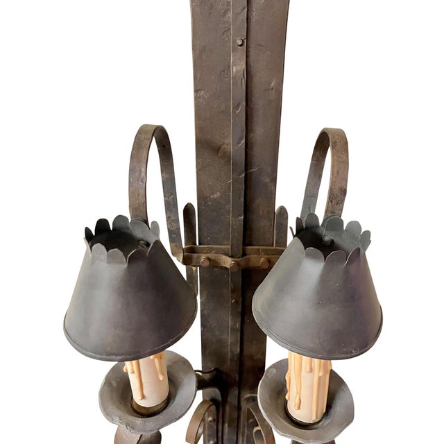 Mid 20th Century Brutalist Hand Forged Iron and Pewter Wall Sconce For Sale - Image 6 of 18