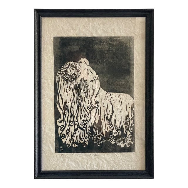 Eastern European Artist, Woolly Ram, 1920s-1940s, Linocut, Framed For Sale