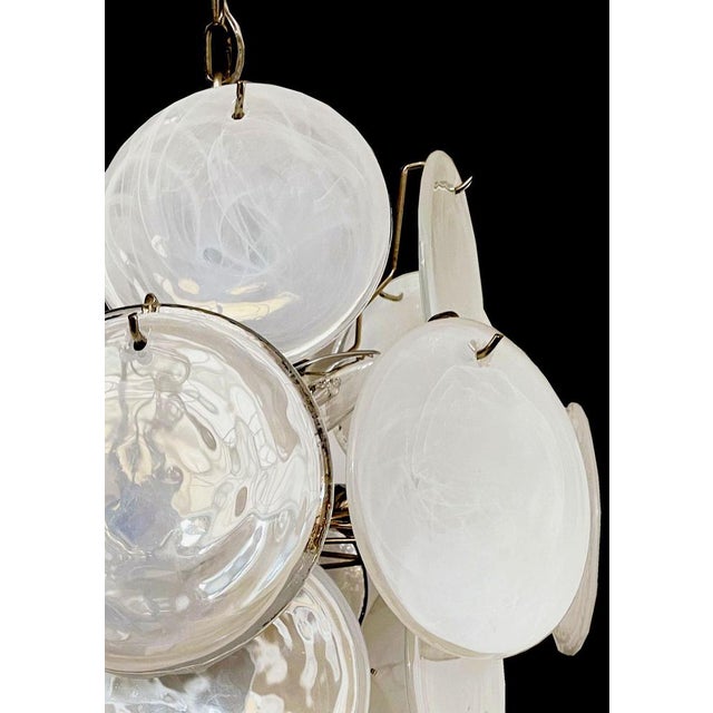 Vintage Italian Murano Chandelier with 24 White Disks, 1980s For Sale - Image 3 of 18