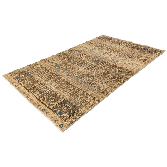 Vintage Hand-Knot Wool Grid Motif Area Rug in Earthy Tones & Slate Blue Accents For Sale - Image 9 of 9