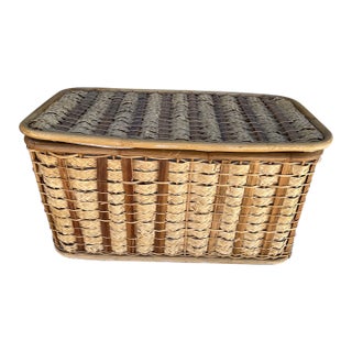 Vintage Bent Bamboo Seagrass Lidded Basket For Sale