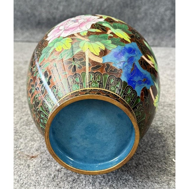 Brown Brown Cloisonne Vase With Birds and Flowers For Sale - Image 8 of 8