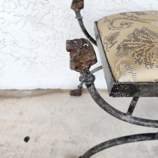 Hollywood Regency Curule Bench Footstool With Lion Motif For Sale - Image 3 of 16