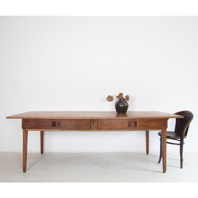 Large French country house table or farmhouse table from the first half/mid-19th century. Crafted from solid oak. Restored...