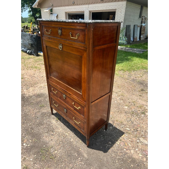 Mid 19th Century French 19th Century Louis XVI Mahogany Marble Top Secretaire For Sale - Image 5 of 12