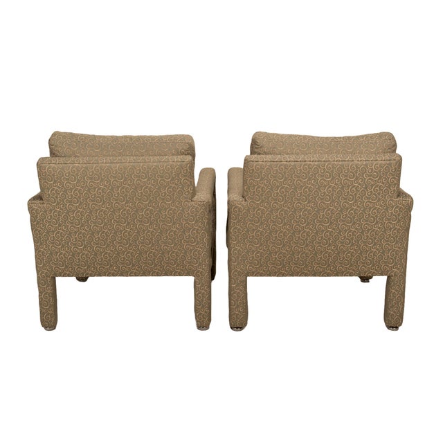 Wood 1980s Milo Baughman Style Upholstered Parson Chairs - A Pair For Sale - Image 7 of 9