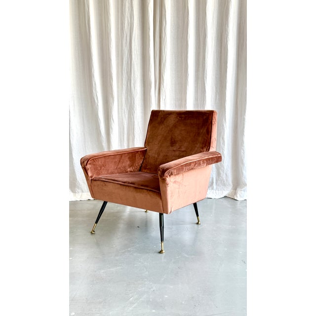 Charming mid century armchair with velvet amaretto colour upholstery from Italy, 1950s. Reminiscent of Marco Zanuso’s...