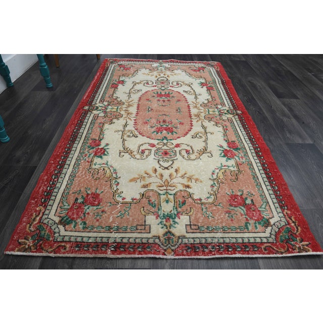 1970s Vintage Handmade Wool Cotton Pink Area Rug For Sale In San Francisco - Image 6 of 11