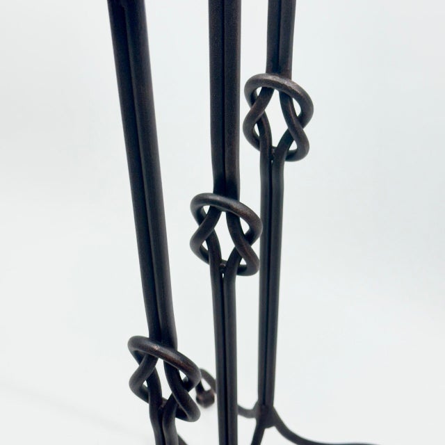 Metal Hand Forged Iron Candelabra Set of 3 (78-98cm) Antique Copper Double Stem with Hercules Knot Detail For Sale - Image 7 of 9