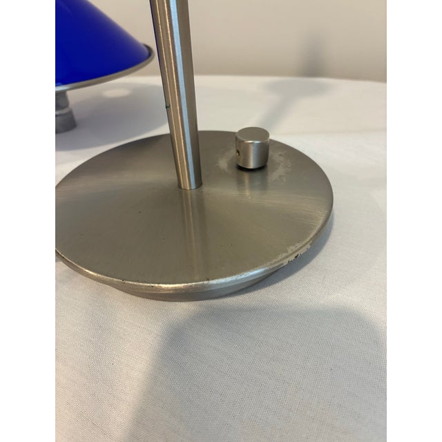 Postmodern German Holtkötter Satin Nickel & Cobalt Blue Glass Desk Lamp For Sale - Image 9 of 12