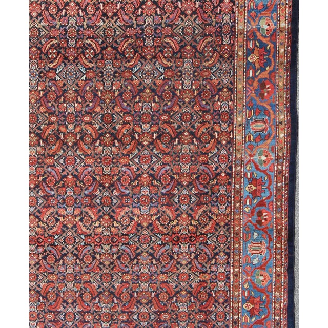 Multi Color Antique Persian Malayer Rug with All Over Herati Design In Black background, Cobalt Blue, Terracotta Red...
