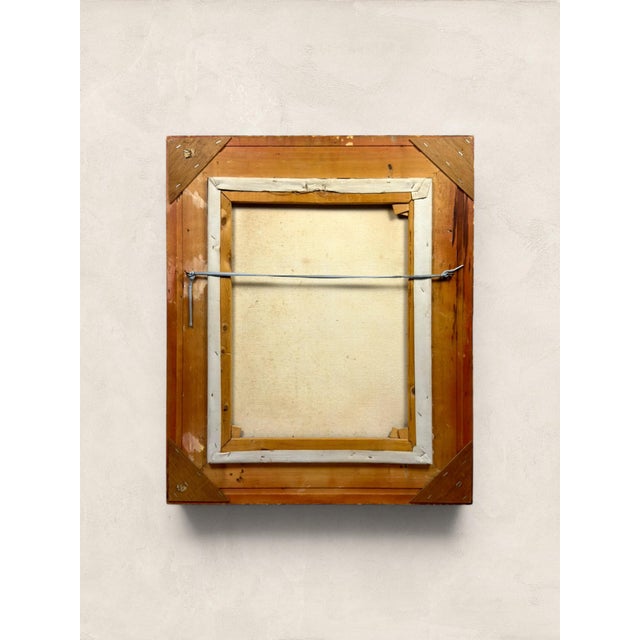 English Oil Painting on Canvas in Gilt Frame. Signed "E Green" in the corner, this oil painting of yellow and pink roses...
