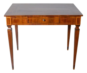 A very elegant walnut table/desk with a central drawer