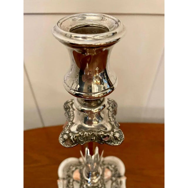 Silver Large Victorian Sheffield Plated Ornate Candlesticks, Set of 2 For Sale - Image 8 of 10