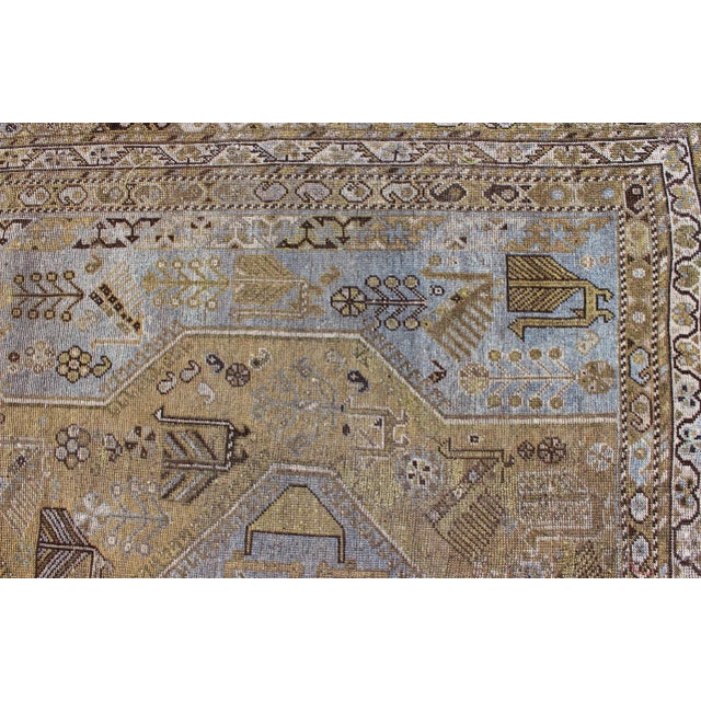 Hand Knotted Vintage Persian Shiraz Rug Tri-Medallion Design in Lavender and Olive For Sale - Image 10 of 13
