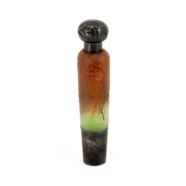 Art Nouveau Perfume Bottle in Polychrome Etched Glass with Full Silver Mount from Daum Nancy, 1890s For Sale - Image 3 of 16