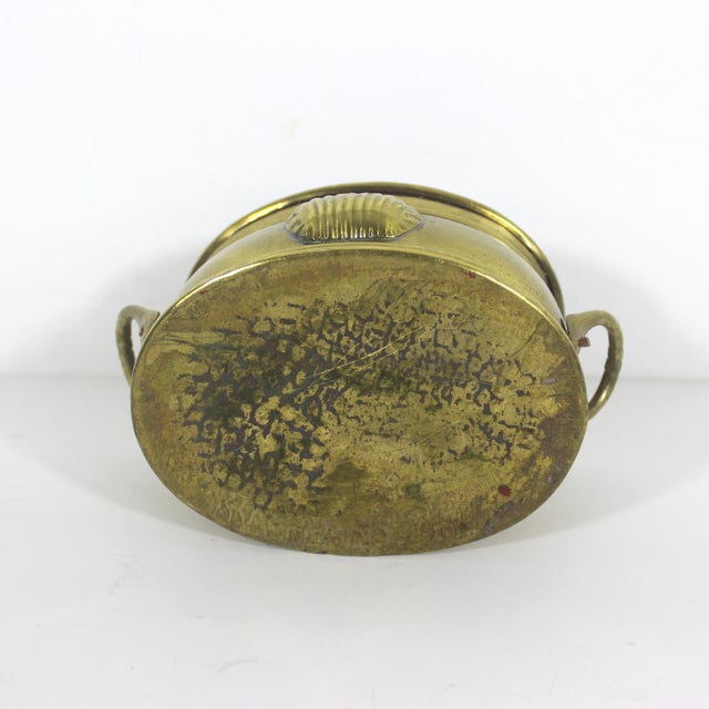 Brass Vintage Small Oval Brass Plated Copper Planter With Shell Motif and Handles For Sale - Image 8 of 8