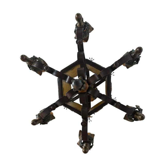 Early 1900’s Original Polychrome Painted Chandelier With Flowers and Amber Glass For Sale In Los Angeles - Image 6 of 14