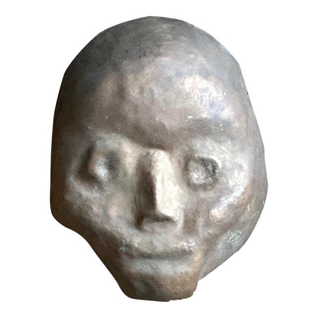 Vintage Hammered Z Bronze Death Mask Wall Sculpture For Sale