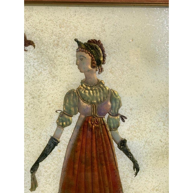 Glass Pair of Italian Mid-Century Modern Reverse Glass Paintings of Royalty For Sale - Image 7 of 12