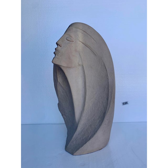 Stunning 1980s deco sandstone ceramic bust sculpture - female head. Glam-deco inspired sculpture. Hollow, yet heavy duty...