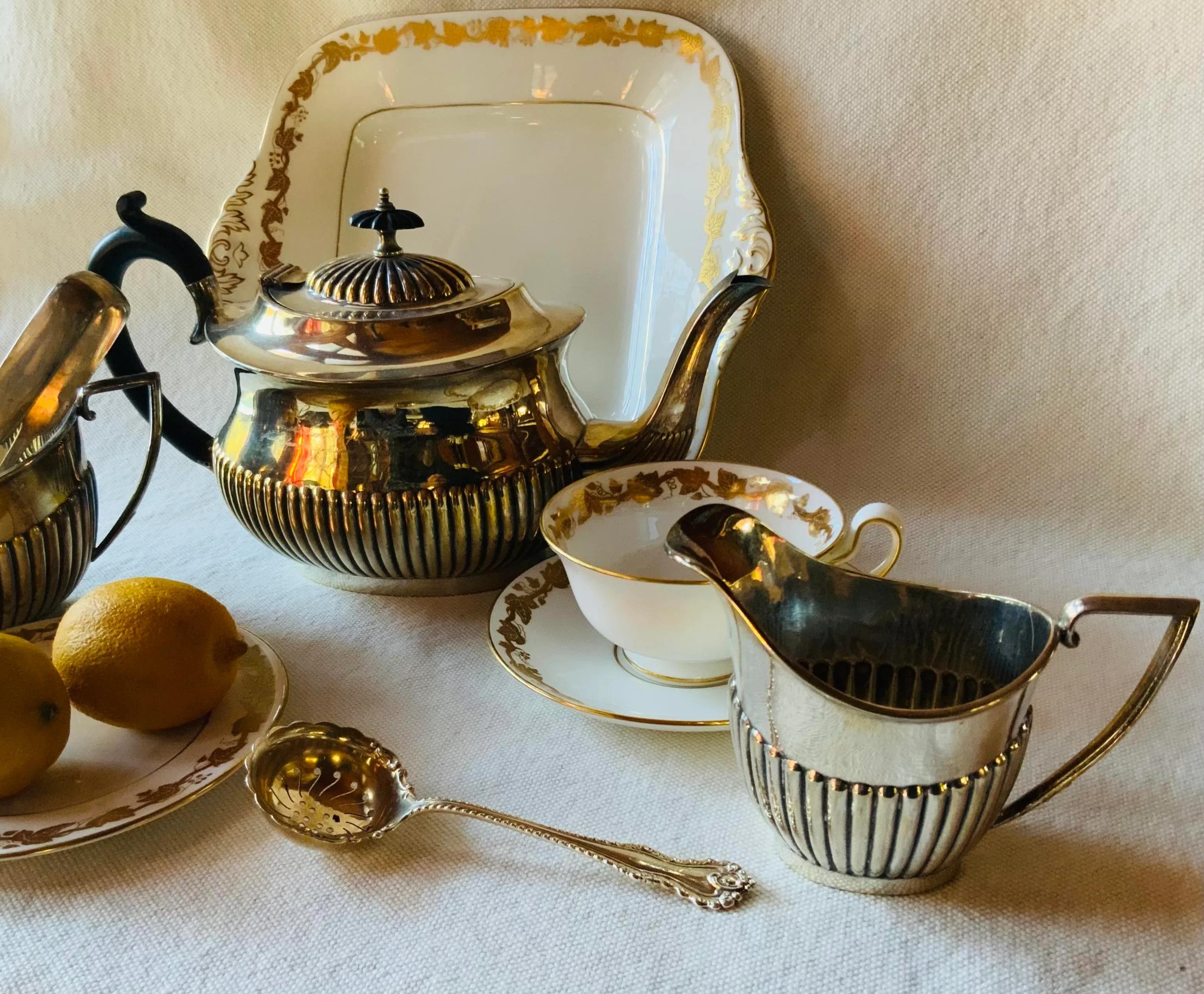 Antique English Silver Plate Georgian Revival 3-Piece Tea Service