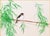 Lovely Heisei Era Japanese Watercolor Painting "Flycatcher". Signed and sealed by artist in ink. Watercolor and ink on...