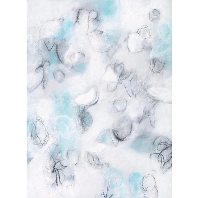 "Float No.9 - Blue Suspension" - Vertical Textured Abstract Contemporary Drawing on Paper For Sale