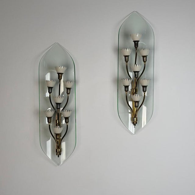 Blue Vintage Seven-Light Glass Sconces by Pietro Chiesa for Fontana Arte, 1950s, Set of 2 For Sale - Image 8 of 18