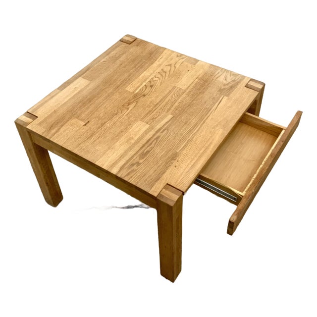 Danish Pine Square Coffee Table W/ Drawer Manner of Jens Lyngsoe, 1970's For Sale