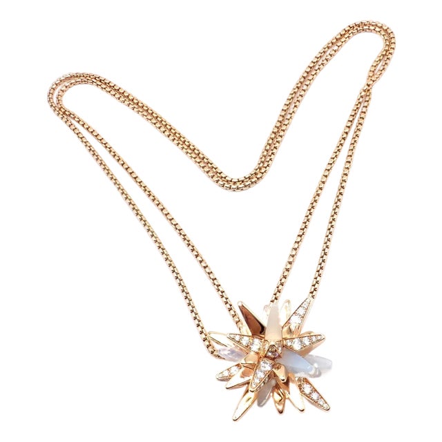Cartier Rose Gold Limited Edition Diamond Mop Meterore Fractal Pendant Necklace For Sale