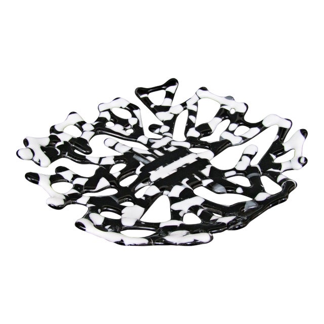 Black & White Handmade Fused Glass Plate or Shallow Bowl – 11" Modern Abstract Centerpiece For Sale