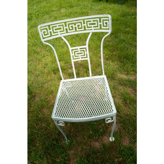 1940s Salterini Greek Key Wrought Iron Dining Set in Aqua Finish, Attributed, 5 Pieces For Sale - Image 11 of 13