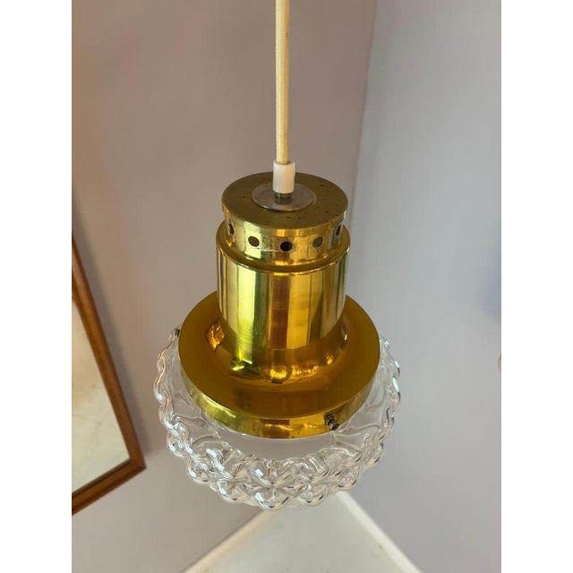 Gold Bubble Glass Hanging Lamp with Brass Head by Helena Tynell for Glashütte Limburg For Sale - Image 8 of 11