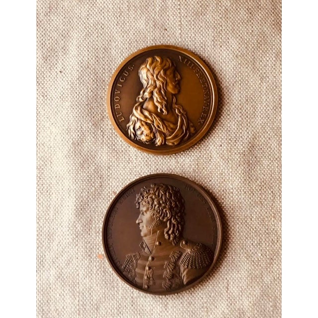Pair of Antique French Bronze Portrait Medallions, Louis XIII & Joachim Murat, Bespoke Walnut Shadow Boxes For Sale - Image 4 of 13