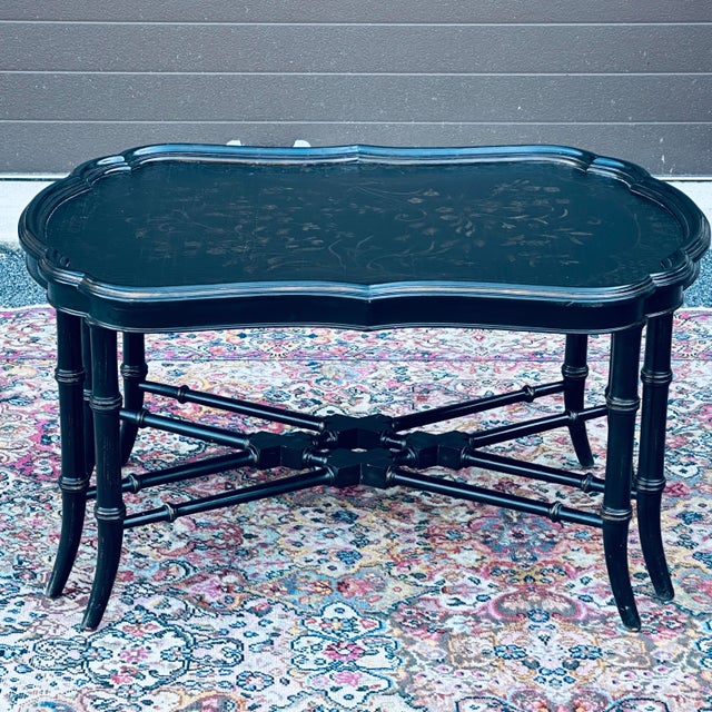 Ethan Allen Mirabelle Black Chinoiserie Faux Bamboo Coffee Table Chairish
