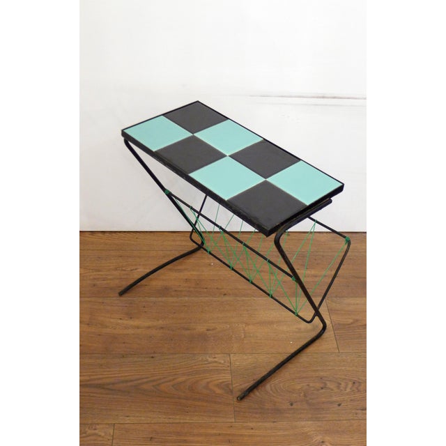 Small Mid-Century Side Table with Magazine Rack and Earthenware Checkerboard Top, 1950s For Sale - Image 6 of 10