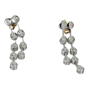 18k (750) White Gold Natural Diamond Chain Earrings, Set of 2