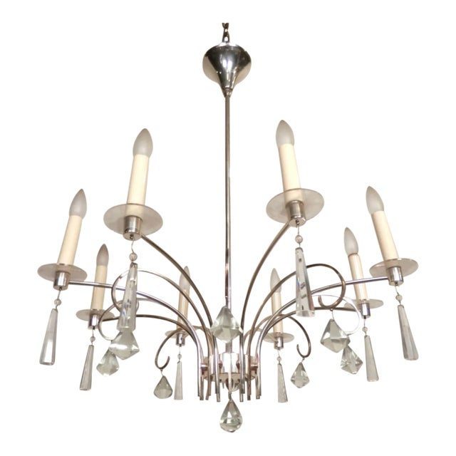 Chrome & Crystal Chandelier For Sale