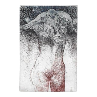 1988 Modern Female Nude and Bird Color Etching For Sale