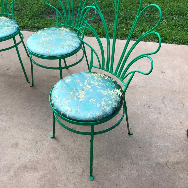 1930s Mid Century Modern Metal Patio Chairs With Chinoiserie Covers