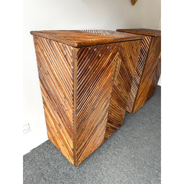 Mid-Century Modern Pair of Rattan Malacca Brass Cupboards Cabinets. Italy, 1980s For Sale - Image 12 of 12
