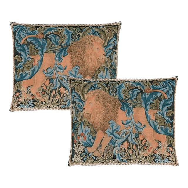 Pair of the Forest Tapestry Cushions With Feather Filler - 38x46cm For Sale