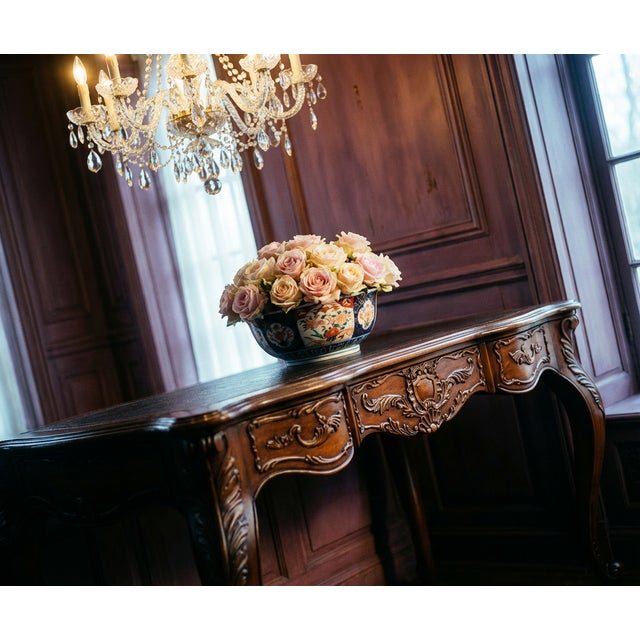 Mid 20th Century Vintage French Louis XV Style Carved Walnut Writing Desk With Leather Top For Sale - Image 5 of 9